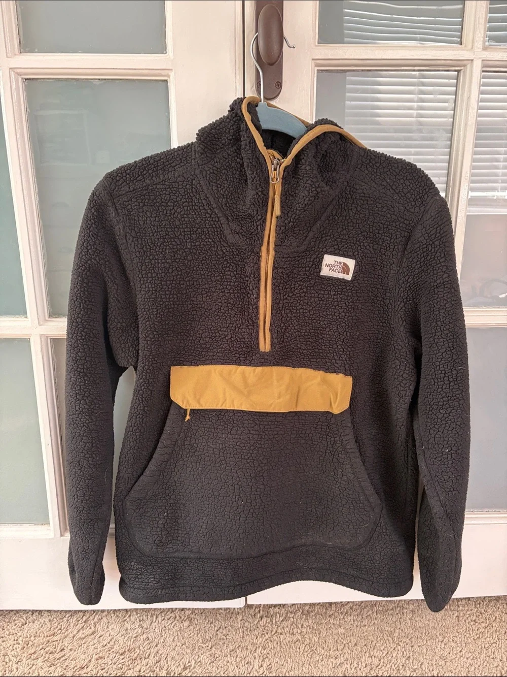 The North Face Men's Black Sherpa Half-Zip with Tan Accents